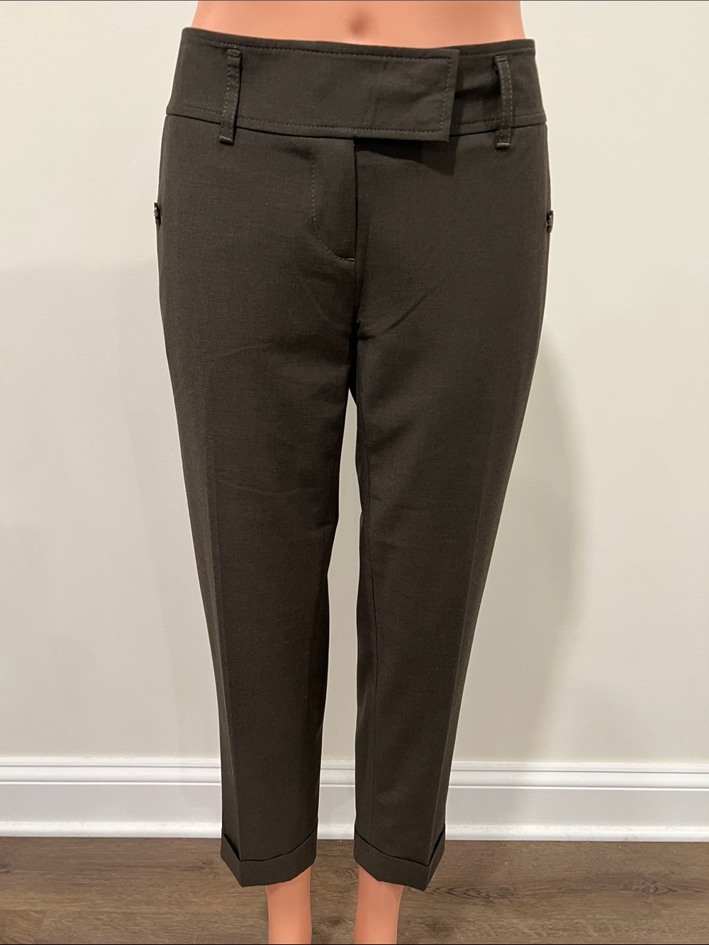 LOFT Cropped Cuffed Dark Olive Pants Size 2